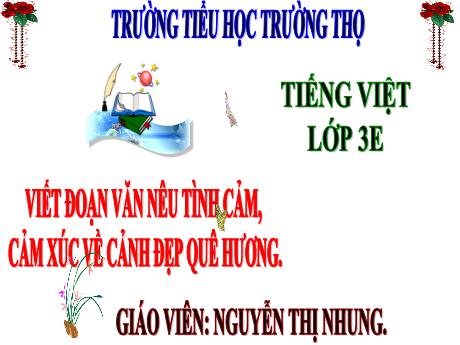 Bài giảng Tiếng Việt 3 (Tập làm văn) Kết nối tri thức - Bài 18: Viết đoạn văn nêu tình cảm, cảm xúc về cảnh đẹp quê hương - Năm học 2024-2025 - Nguyễn Thị Nhung