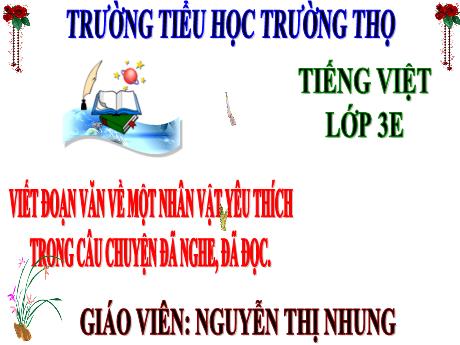 Bài giảng Tiếng Việt 3 (Tập làm văn) Kết nối tri thức - Bài 24: Viết đoạn văn về một nhân vật yêu thích trong câu chuyện đã nghe, đã đọc - Năm học 2024-2025 - Nguyễn Thị Nhung
