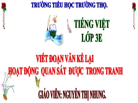 Bài giảng Tiếng Việt 3 (Tập làm văn) Kết nối tri thức - Bài: Viết đoạn văn kể lại hoạt động quan sát được trong tranh - Năm học 2024-2025 - Nguyễn Thị Nhung