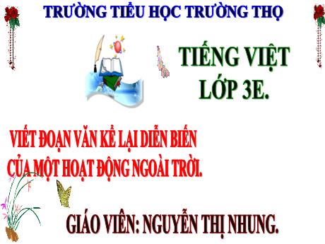 Bài giảng Tiếng Việt 3 (Tập làm văn) Kết nối tri thức - Bài: Viết đoạn văn kể lại diễn biến của một hoạt động ngoài trời - Năm học 2024-2025 - Nguyễn Thị Nhung